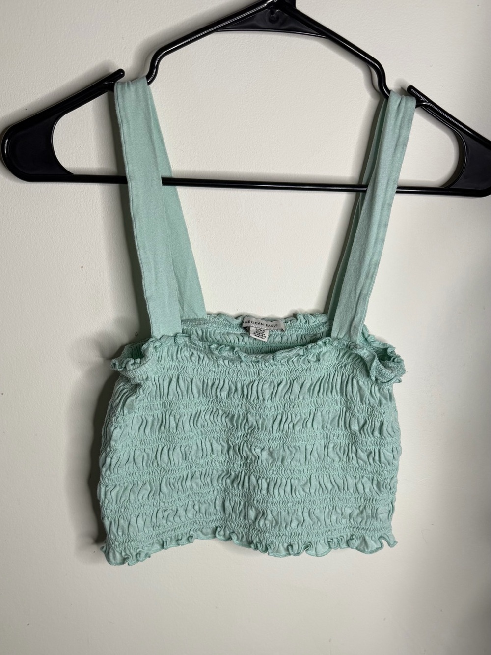 American Eagle Outfitters Mint Smocked Square Neck Crop Top